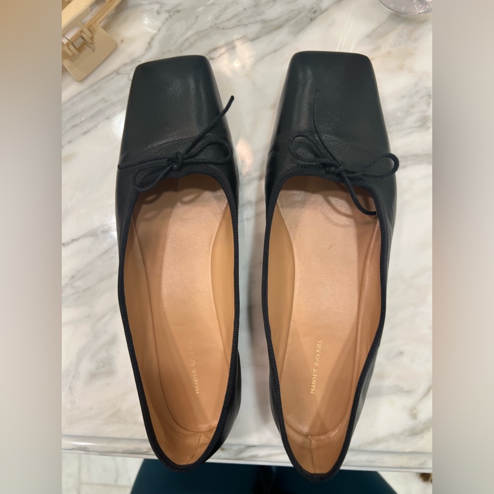 Mansur Gavriel Leather Square Toe Ballerina Flats in Black $398 size 38.5